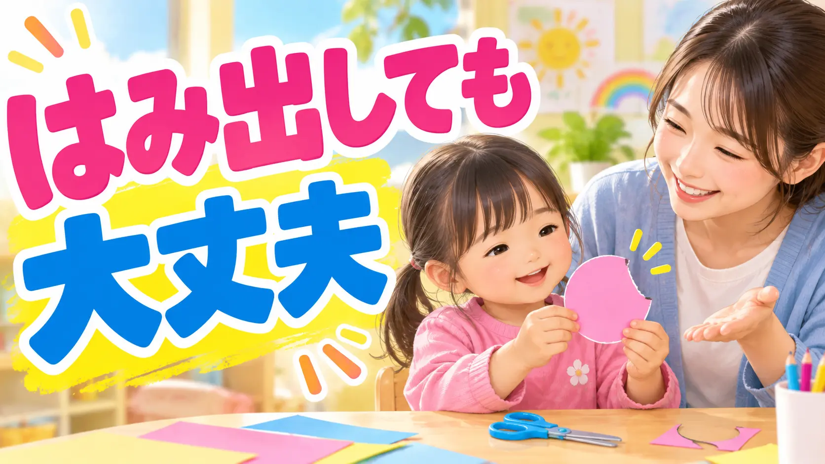 線からはみ出した子どもに穏やかに声をかける保護者