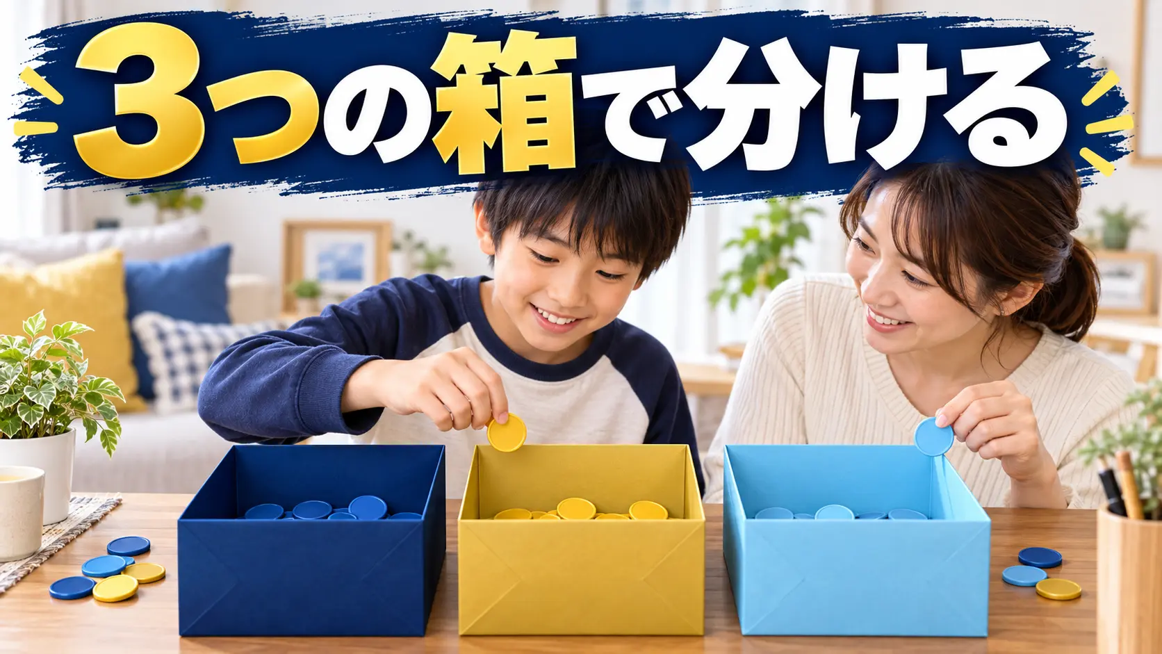 準備するお金、売上、残るお金の三つの箱を使う親子