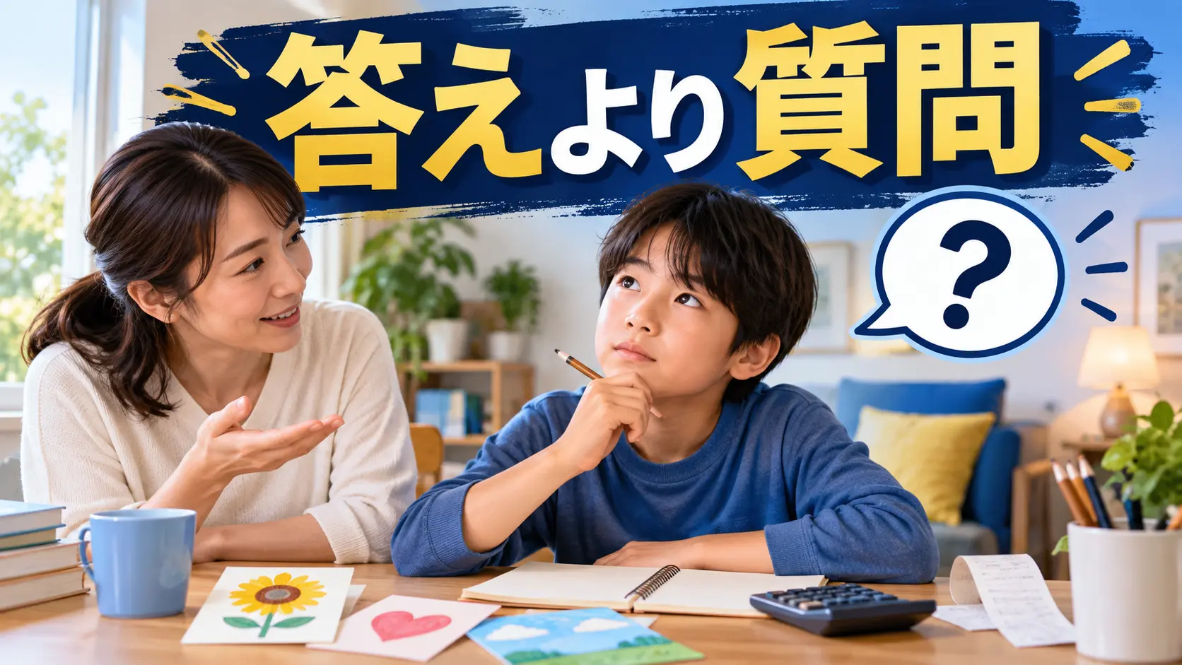 答えを教えず質問しながら計算を見守る保護者