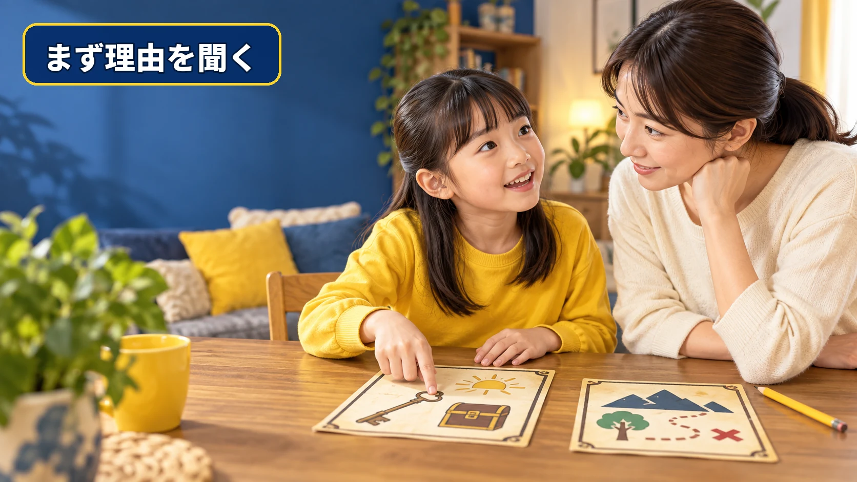 解いた謎のどこで答えが分かったかを親に説明する子ども