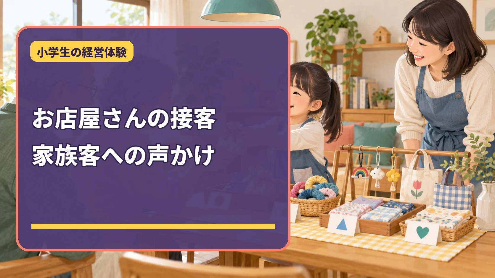 家族をお客さんにしてお店屋さんの接客を体験する小学生