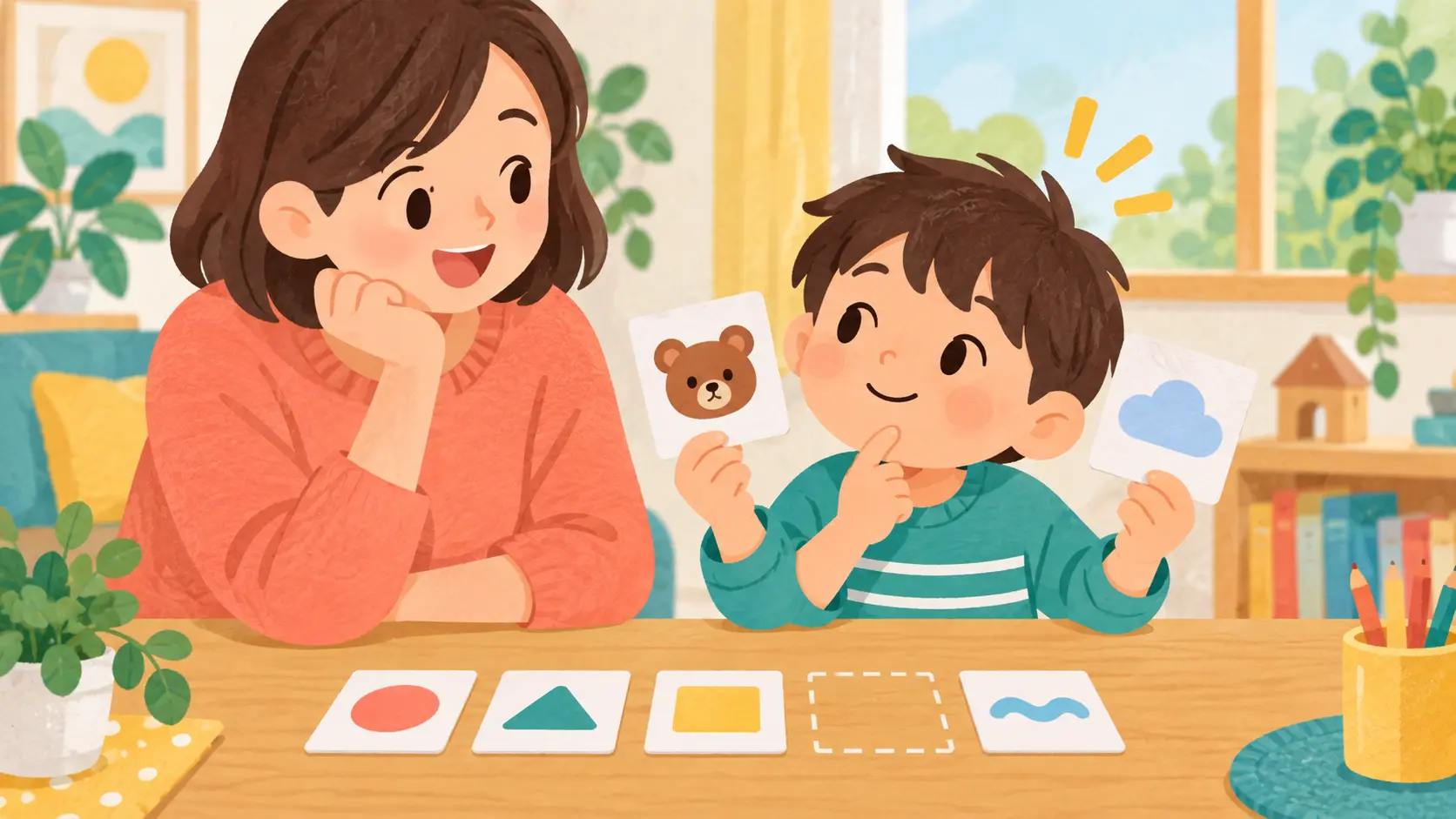一枚のカードを入れ替えて別の言葉を作る親子の文字遊び