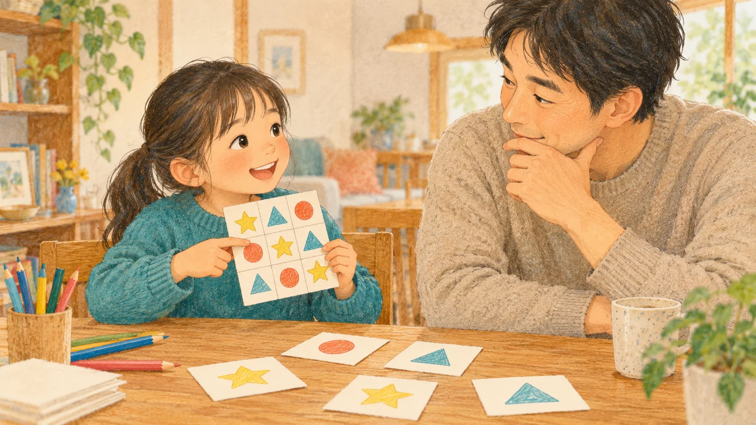 自分で作った紙の謎解きを親に出題する子ども